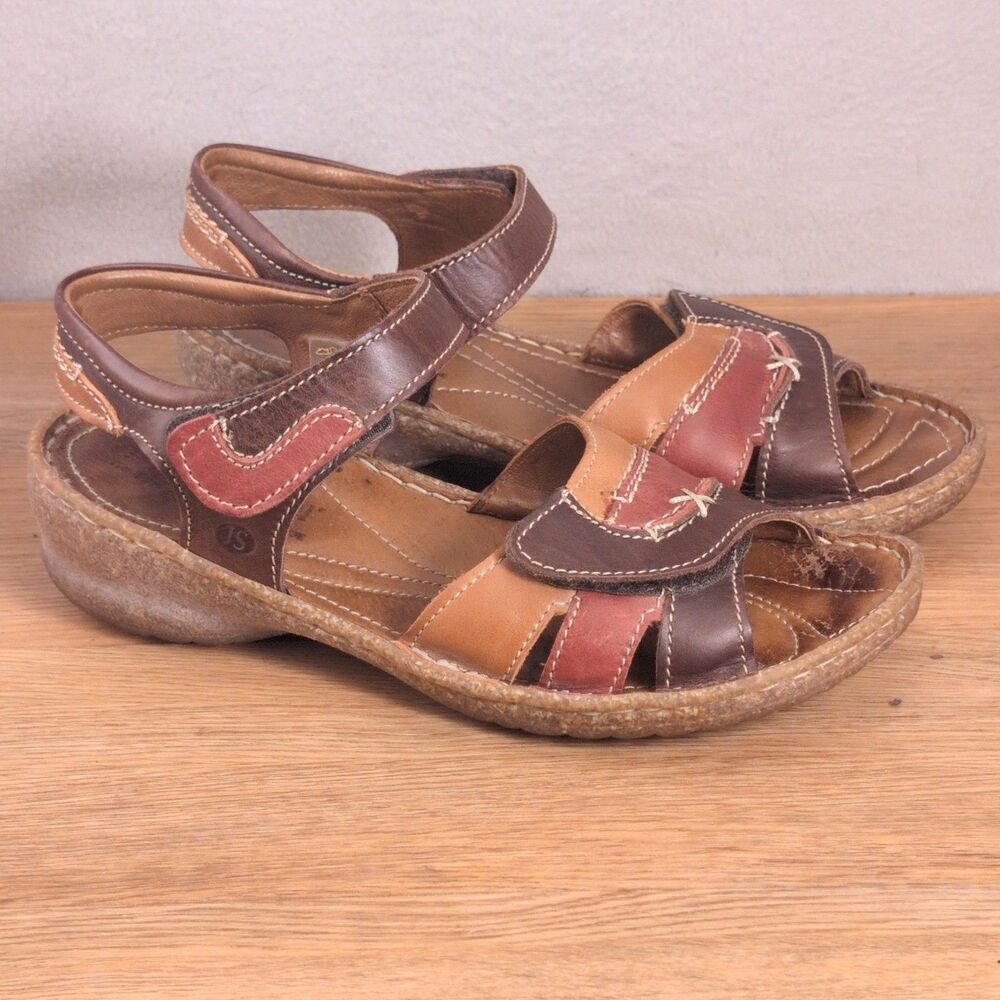 Josef Seibel Women's 7.5-8 EU 38 Strappy Leather Sandals Brown Ankle Strap